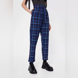 Plaid Belted Tapered Pants